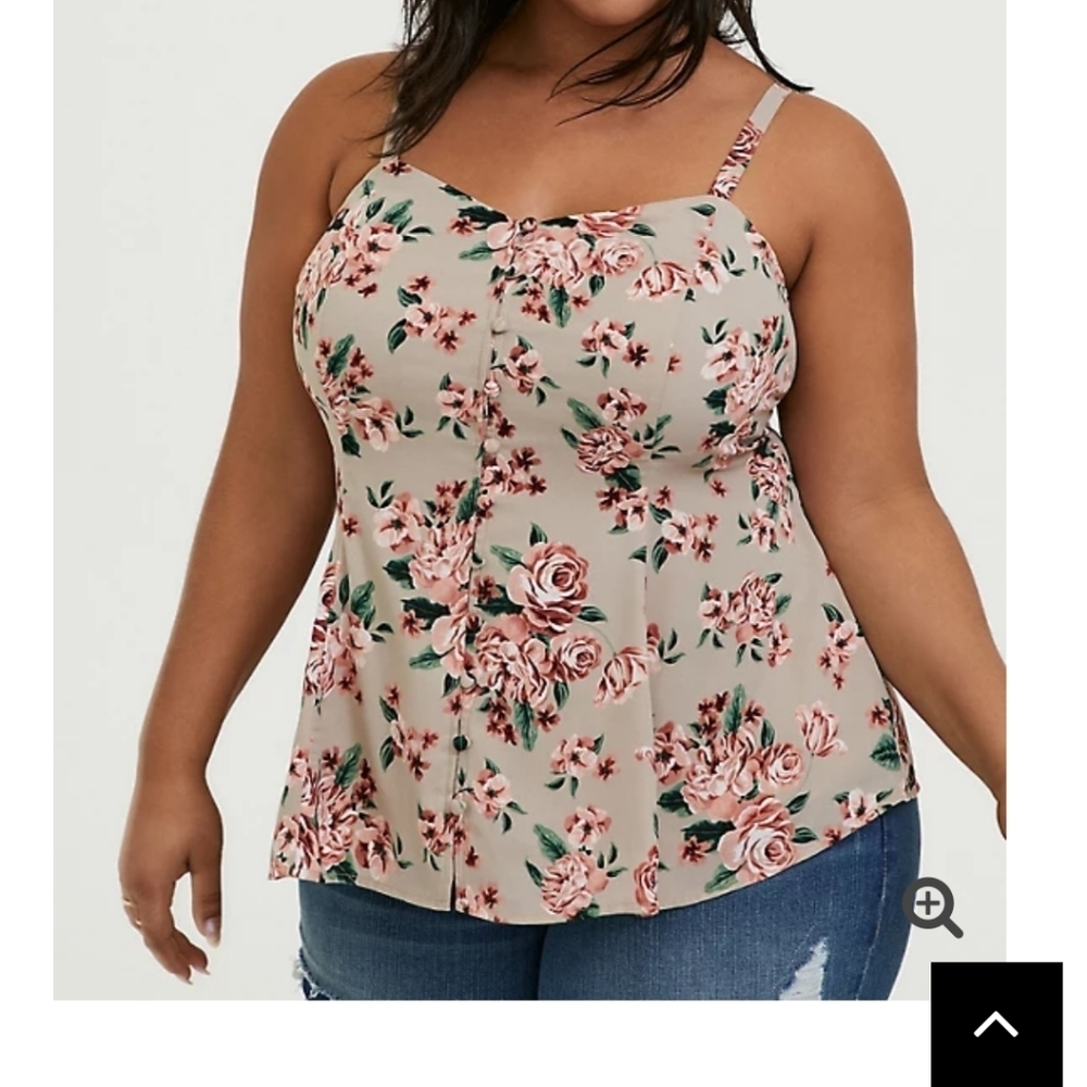 🆕 2X TAUPE FLORAL GEORGETTE FIT & FLARE BUTTON CAMI